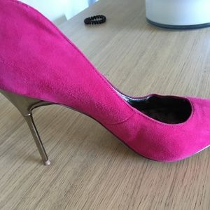 Pink suede high heels